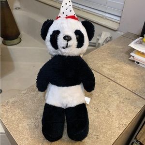 “Soft Things” White & Black 14” Panda Bear Plush With Birthday Hat.
